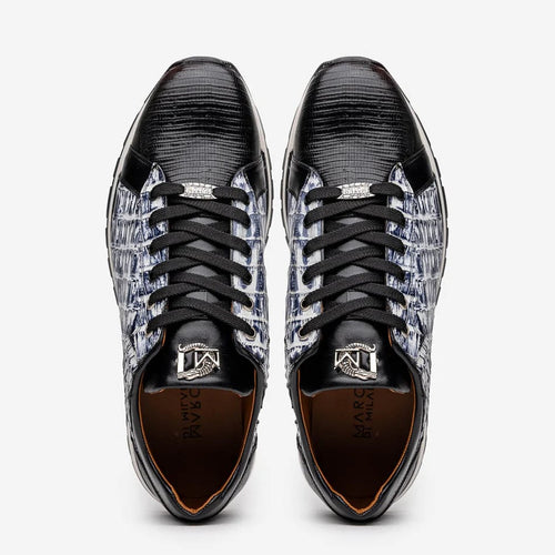 Marco Di Milano Portici Men's Shoes Newspaper & Black Exotic Lizard / Crocodile Casual Sneakers