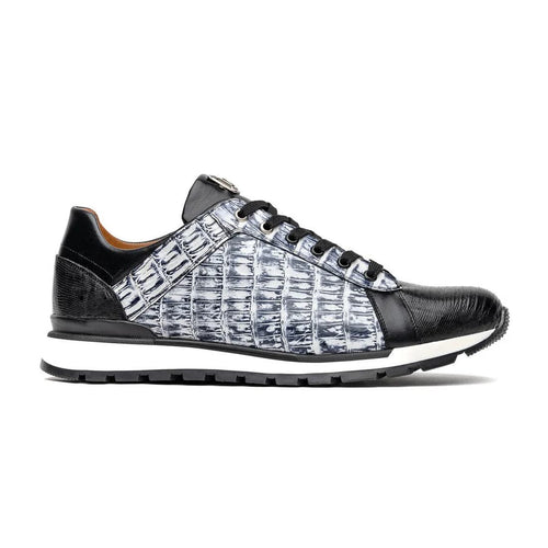 Marco Di Milano Portici Men's Shoes Newspaper & Black Exotic Lizard / Crocodile Casual Sneakers
