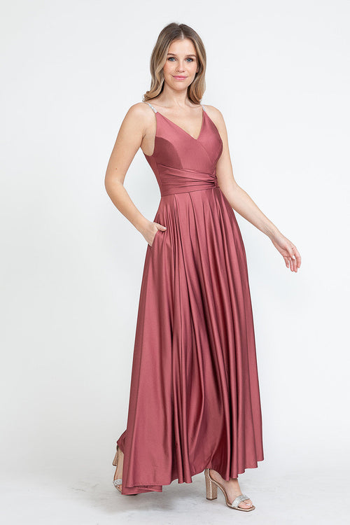 Evening Dress V-Neck Thigh Slit A-Line Formal Gown By Lenovia 5275