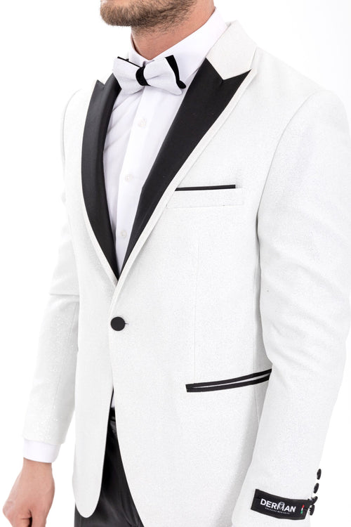 Mens Glitter Sequin Flashy in Color "White" Tuxedo Dinner Jacket Blazer Sportcoat