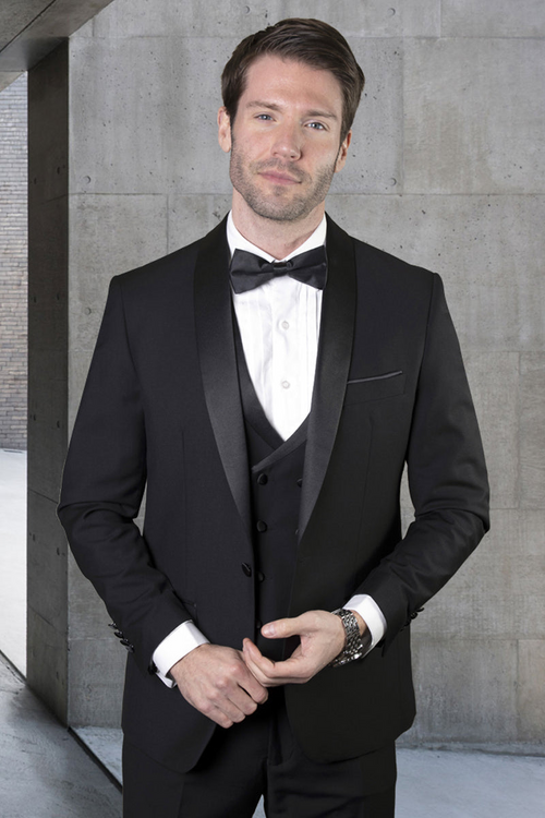 Men’s Black Wool Shawl Tuxedo with Double Breasted Vest