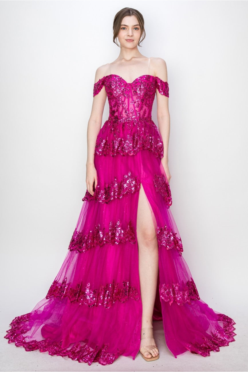 High Couture MJ1020 Long Ball Gown Formal Tiered Prom Dress – SuitUSA