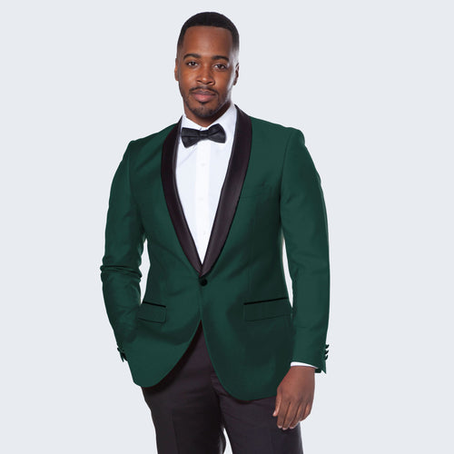 Green Tuxedo Jacket with Black Satin Shawl Lapel – Slim Fit