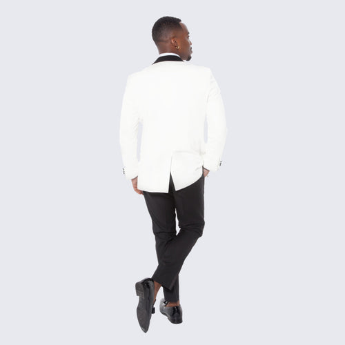 White Tuxedo Jacket with Black Satin Shawl Lapel – Slim Fit