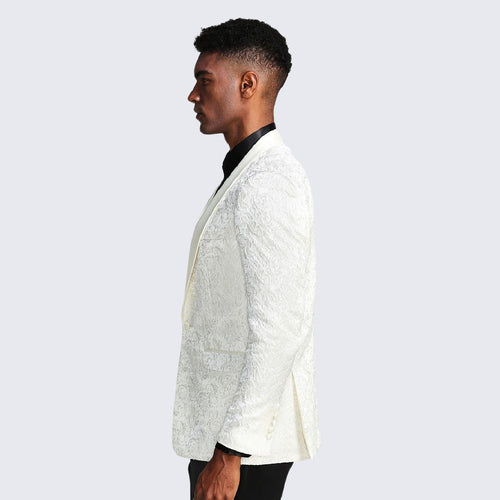 Ivory Paisley Tuxedo Jacket with Shawl Lapel β Wedding & Prom