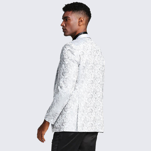 Silver Paisley Tuxedo Jacket with Shawl Lapel β Slim Fit