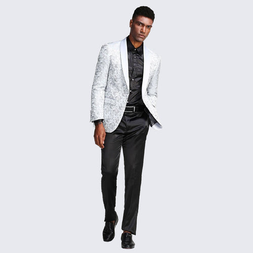 Silver Paisley Tuxedo Jacket with Shawl Lapel β Slim Fit