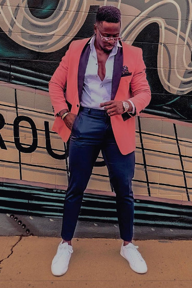 Men's Slim Fit Velvet Tuxedo Jacket in Mauve Coral Pink