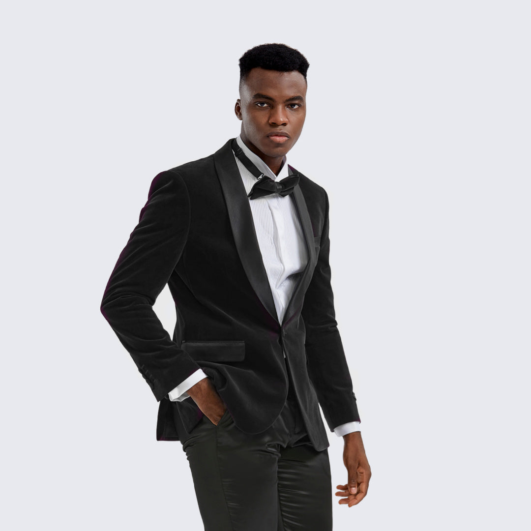 Black Velvet Tuxedo Jacket with Shawl Lapel ā Slim Fit