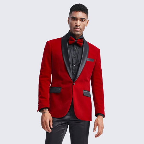 Red Velvet Tuxedo Jacket with Shawl Lapel β Slim Fit