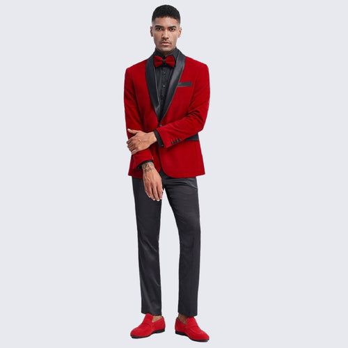 Red Velvet Tuxedo Jacket with Shawl Lapel β Slim Fit