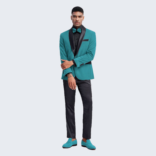 Teal Velvet Tuxedo Jacket with Shawl Lapel ā Slim Fit