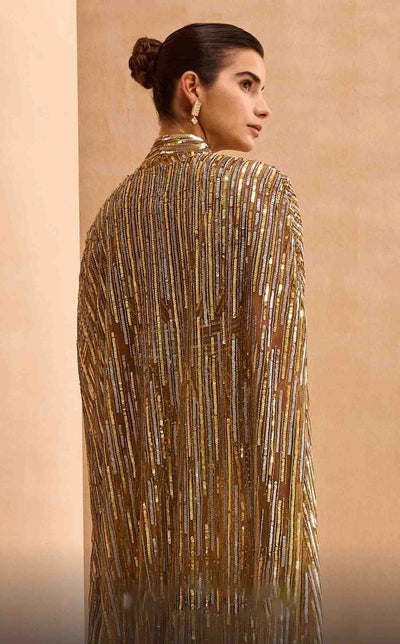 MNM Couture M1145 Embellished Sheer Cape Sleeve Gown – Black