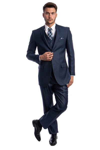 Men's Navy Blue Sharkskin Suit by Tazio Suits