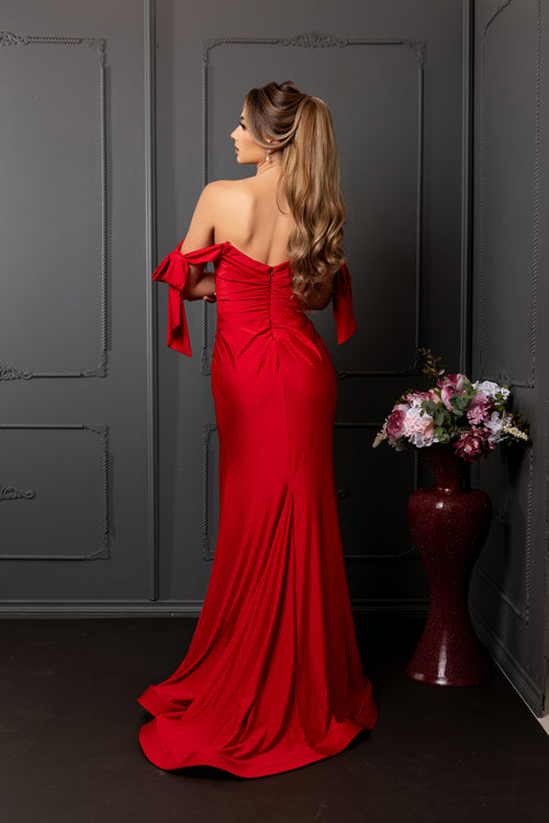 Stretchy Ruched Off The Shoulder Prom Dress