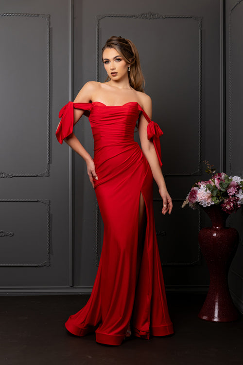 Stretchy Ruched Off The Shoulder Prom Dress