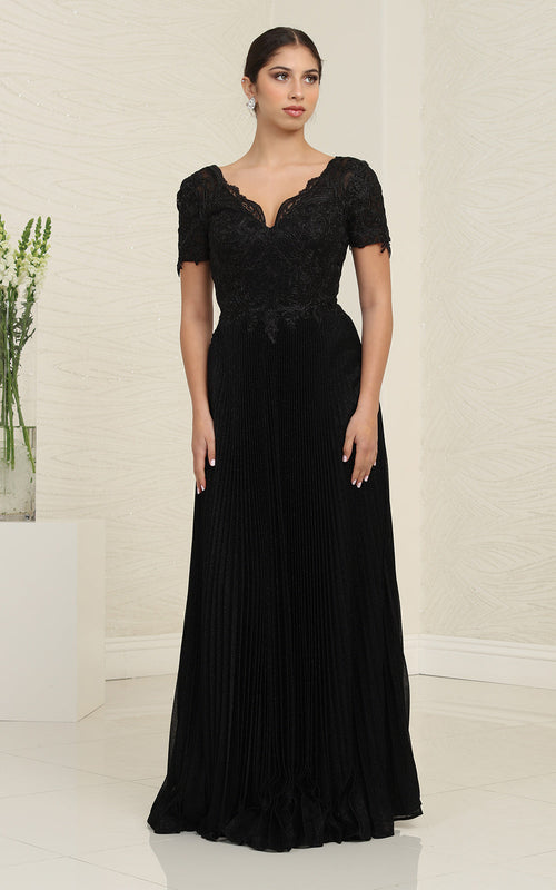 May Queen MQ1902 Short Sleeve Pleated Formal Dress