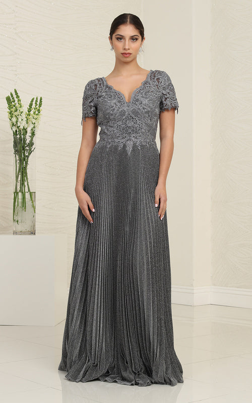 May Queen MQ1902 Short Sleeve Pleated Formal Dress