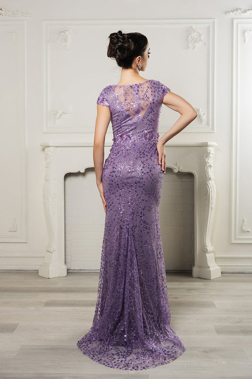 Floral Appliqued Long Mesh Formal Gown-New Collection