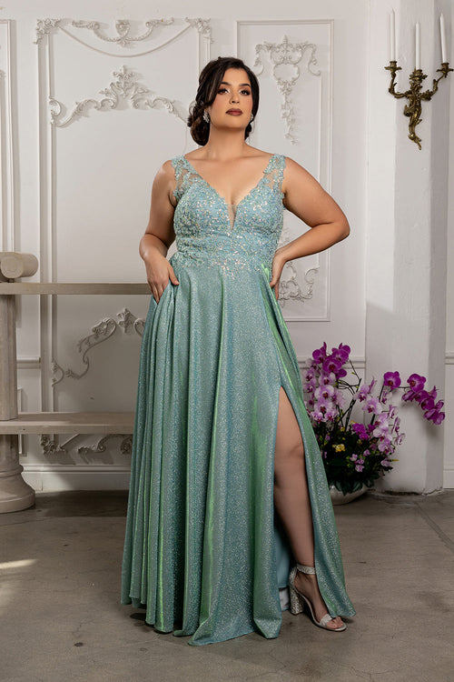 Special Occasion Dress High Slit Plunging V-Neck By May Queen MQ2137