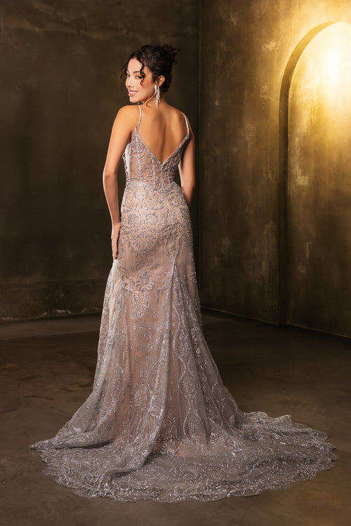 Evening Dress Deep V-Neck Fitted Mermaid Prom Gown By May Queen MQ2166