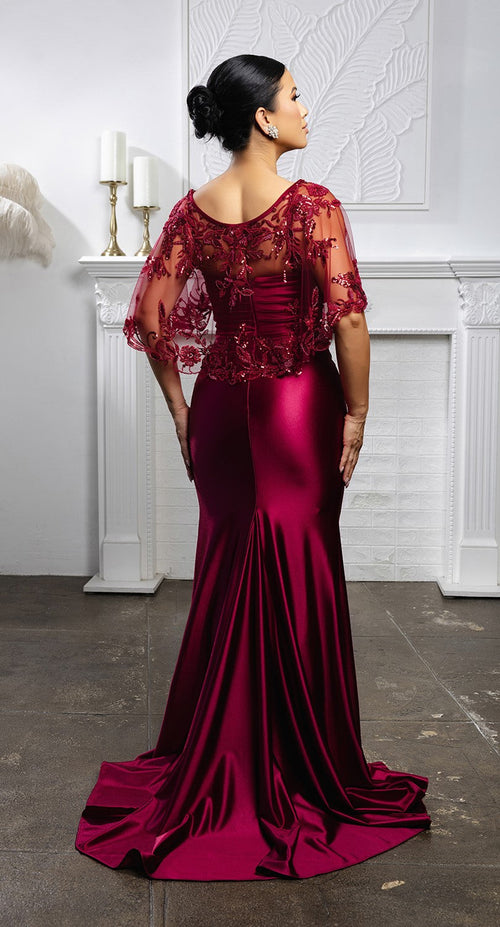 Plus Size Sequin Mermaid Mother of the Bride Gown with Sweetheart Neckline & Side Slit By May Queen MQ2173B