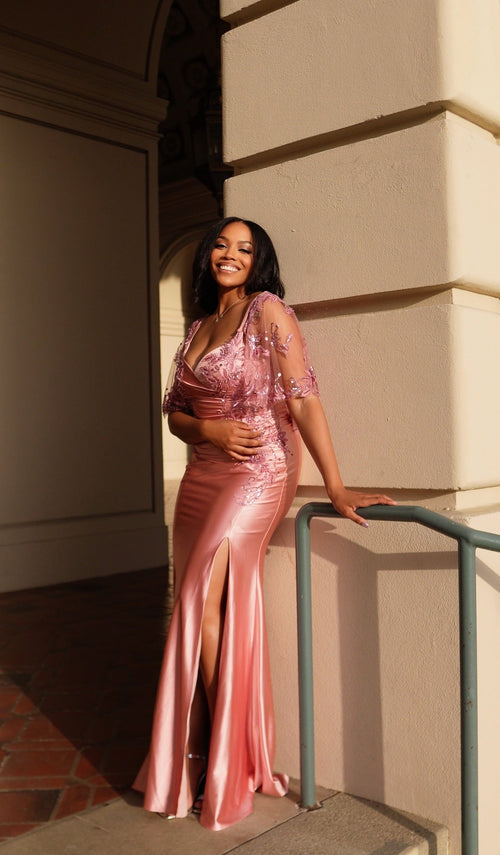 Plus Size Sequin Mermaid Mother of the Bride Gown with Sweetheart Neckline & Side Slit By May Queen MQ2173B
