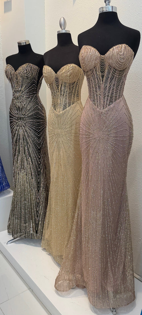 Strapless Corset Sequin Evening Gown | Sparkling Mermaid Prom Dress By May Queen MQ2195