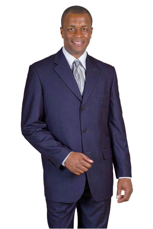 Mens Classic 3 Button Wool Feel Tonal Pinstripe Suit in Navy Blue by Fortino Landiin
