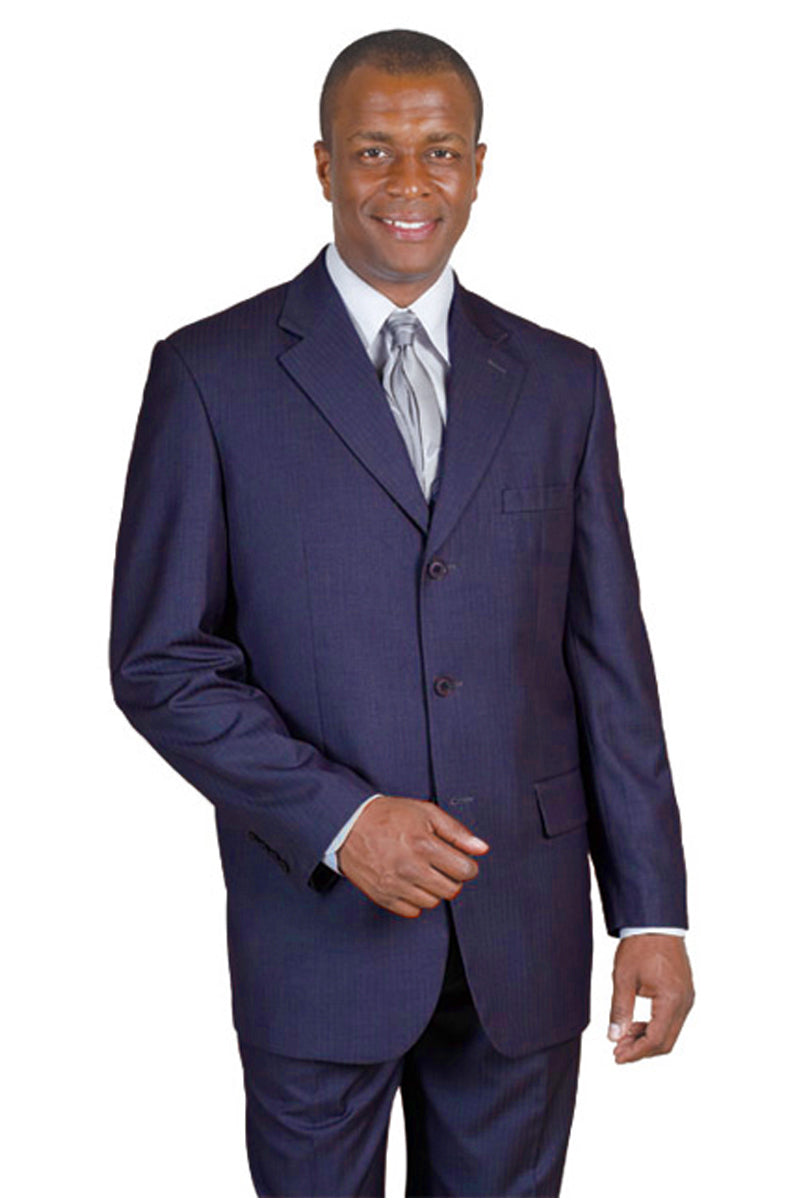 Mens Classic 3 Button Wool Feel Tonal Pinstripe Suit in Navy Blue by Fortino Landiin