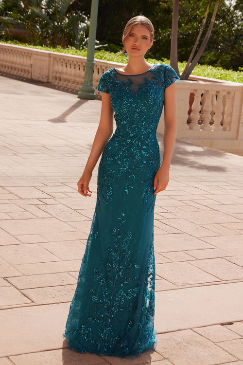 Nox Anabel MT110 Stunning Appliqué Short Sleeve Gown