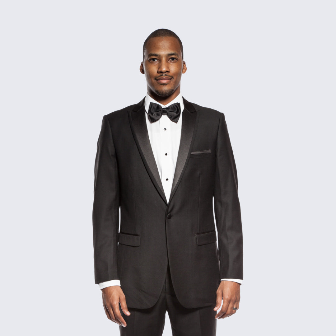 Black Slim Fit Tuxedo with Peak Framed Lapel – Wedding & Prom