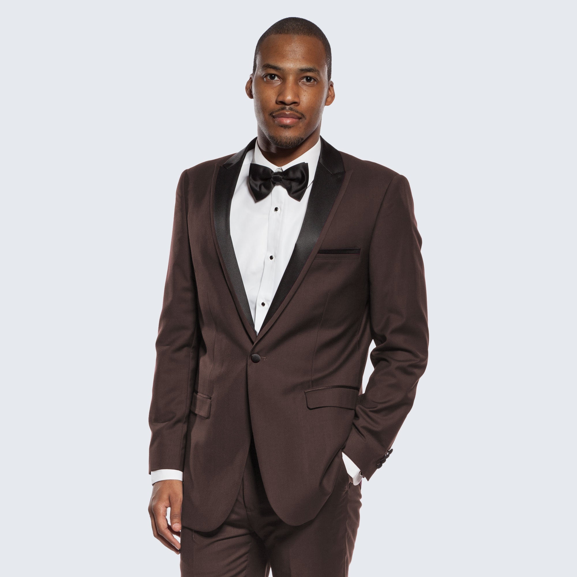 Brown Tuxedo Slim Fit One Button Peak Framed Lapel - Wedding - Prom
