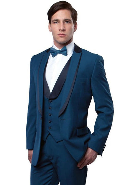 Men's Teal Blue Satin Tuxedo Vest & Suit