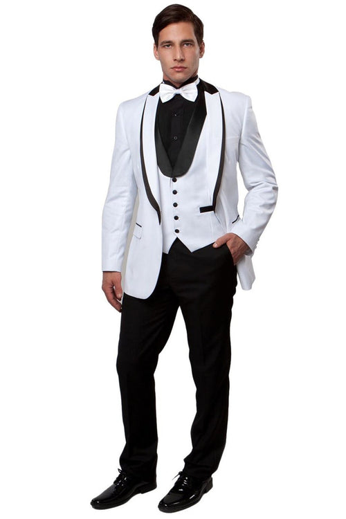 White Satin-Trimmed Men's Tuxedo by Bryan Michaels