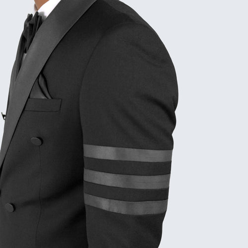 Black Double Breasted Tuxedo With Bar Jacket by Bryan Michaels