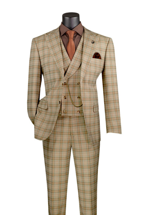 Slim Fit Suit Windowpane 3 Piece with Vest in Black/Gray by Vinci