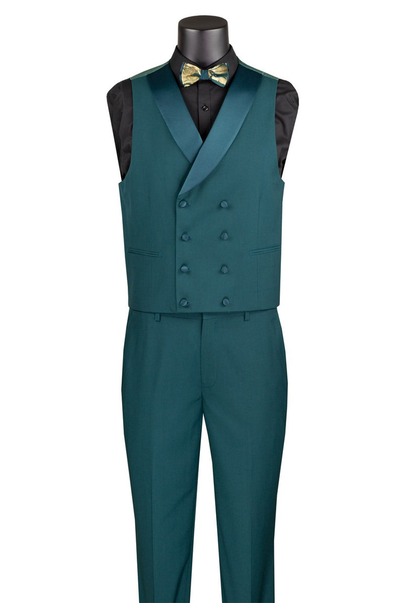 Men's Shiny Emerald Paisley Jacquard Vested Tuxedo