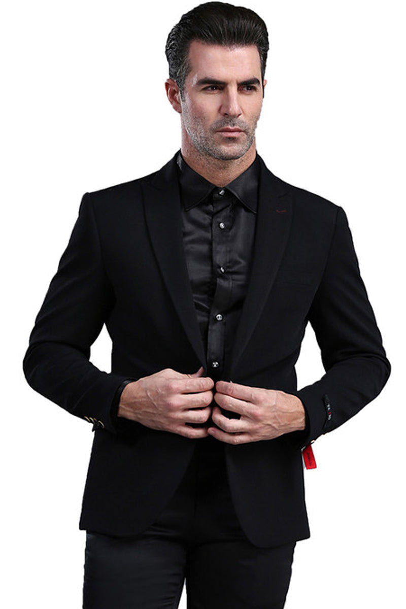 Men's Slim Fit Black Peak Lapel Blazer