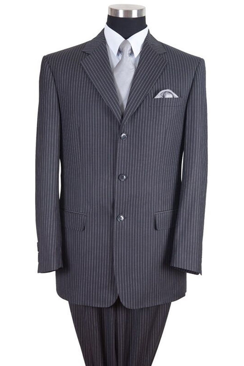 Mens Classic Fit 3 Button Banker Pinstripe Suit in Grey by Fortino Landiin