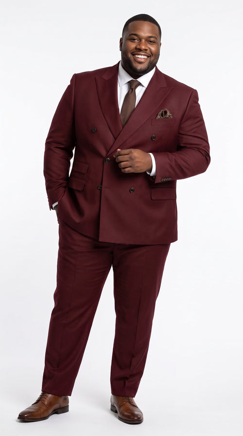 Men’s Burgundy Double Breasted Suit – Modern Fit Wedding, Prom & Formal Suit with Tapered Pants