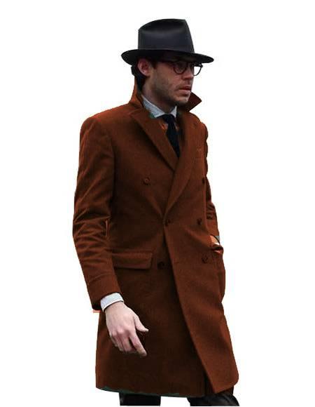 Double Breasted - Three Quarter Coat - Cashmere And Topcoat + Style# Manhattan Brown by USA Men's Outlet
