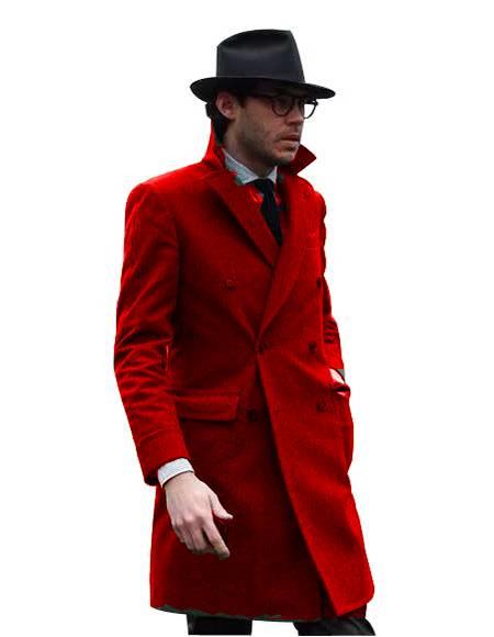 Double Breasted - Three Quarter Coat - Cashmere And Topcoat + Style# Manhattan Hot Red by USA Men's Outlet