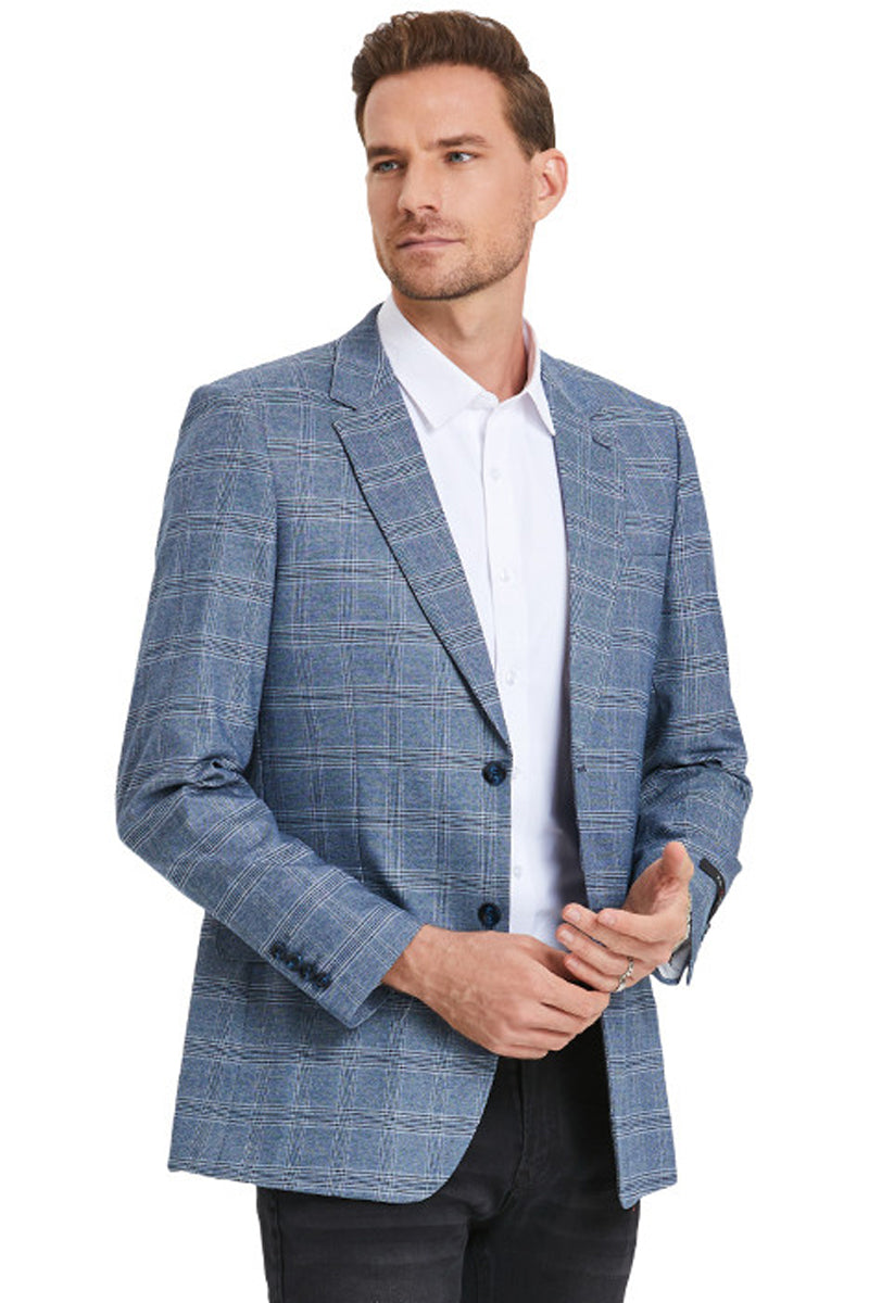 Men's Slim Fit Light Blue Plaid Sport Coat