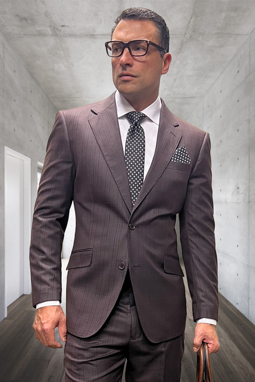Men's Brown Pinstripe Wool Suit in Modern Fit