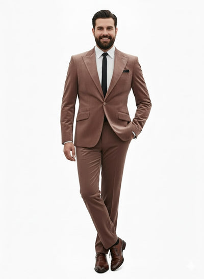 Mens Mauve Velvet Suit - 2 Piece Ultra Slim Fit Blazer and Pants Formal Set in Light Brown Tuxedo by USA Men's Outlet
