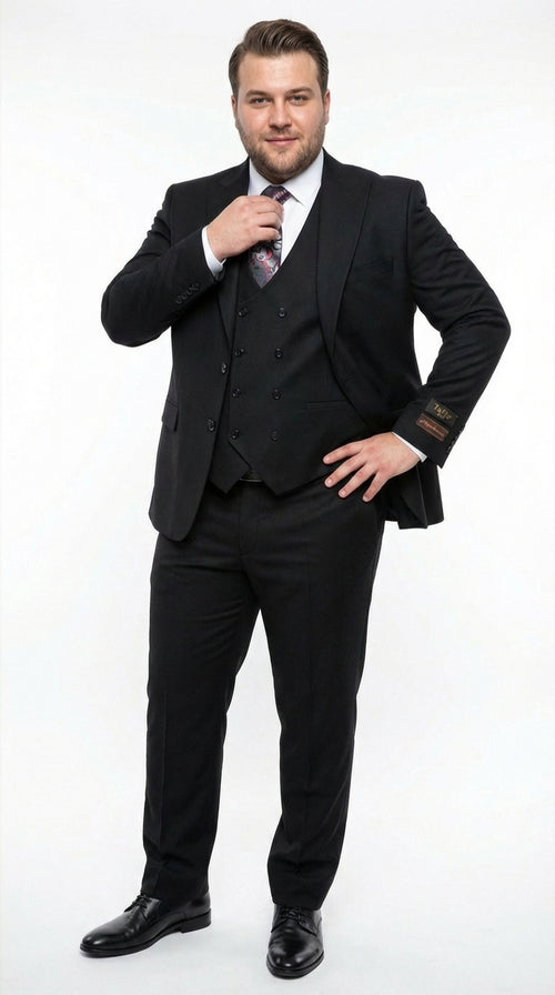 Tiglio Men’s Black 3 Piece Suit – Classic Formal Business Suit with Vest for Wedding and Special Occasion