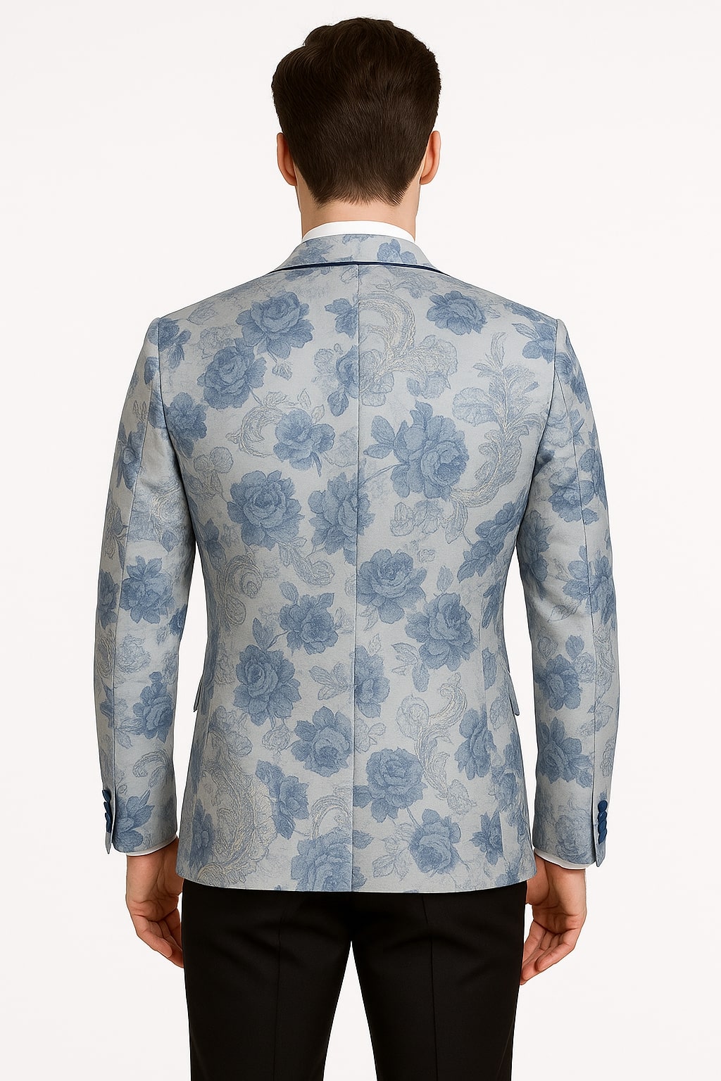 Men's Blue and Gray Tuxedo - Sky Blue Paisley Embroidered Dinner Jacket Jacket with Satin Trim and Matching Bow Tie