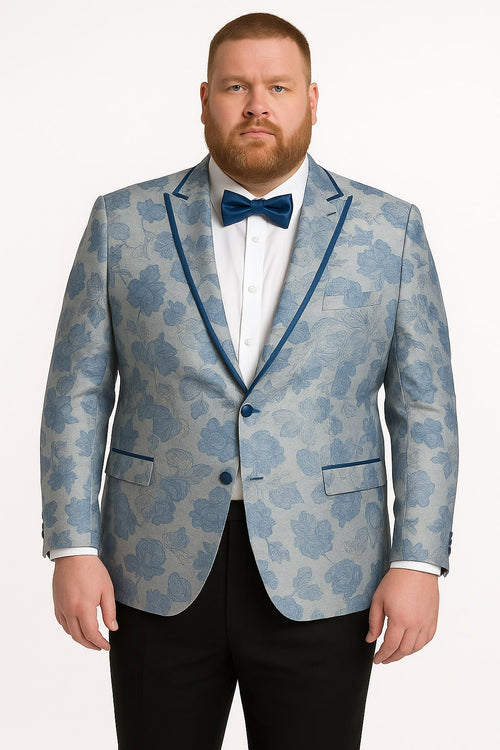 Men's Blue and Gray Tuxedo - Sky Blue Paisley Embroidered Dinner Jacket Jacket with Satin Trim and Matching Bow Tie