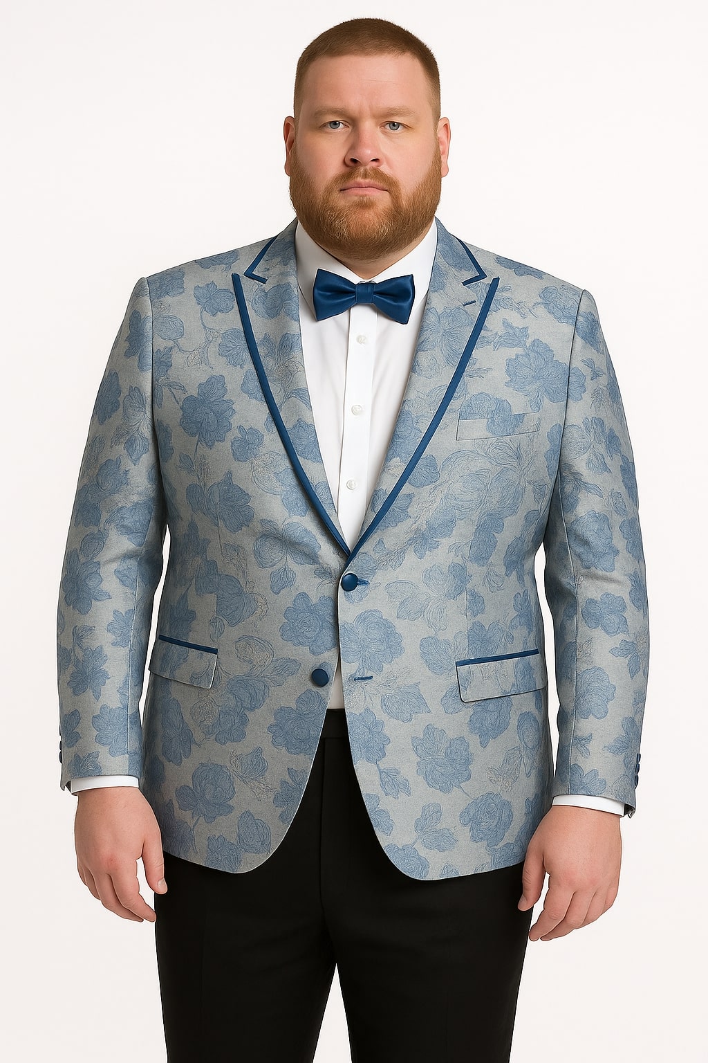 Men's Blue and Gray Tuxedo - Sky Blue Paisley Embroidered Dinner Jacket Jacket with Satin Trim and Matching Bow Tie